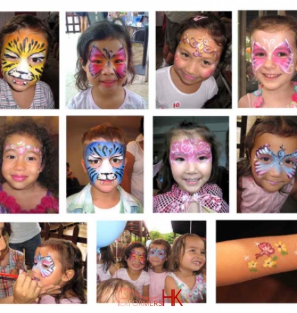 A Hong Kong Face painter drew a lot of different face paint for a School fair in HK.