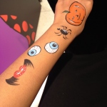 eye ball, flying mouth, spider and pumpkin halloween hand painting designed by client executed by Beatrice