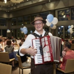 Our accordion player at Happy Valley Jockey Clubhouse.