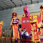 Huge Chinese New Year ceremony with six lion team.