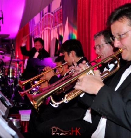 Brass band performing on stage in Hong Kong