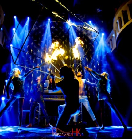 Burning fire cube performance for events in Hong Kong 