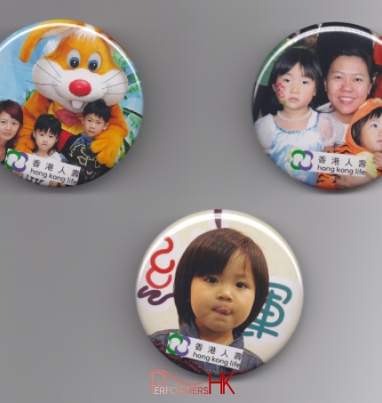 3 badges used as reference for clients for badge making activity give away