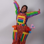 Hong Kong female roving balloons clown in a colorful clown costume for a corporate festival event