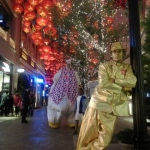 Golden statue with Giant Bunny at Lee Tung Avenue opening during Easter 2016.