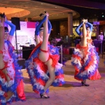Eye-catching tricolore can can costumes in Macau City of Dreams.