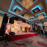 recent event in sky marriot hong kong, sept 2023, singer, keyboard player, bass player on stage at the event for Asia fruit logistica