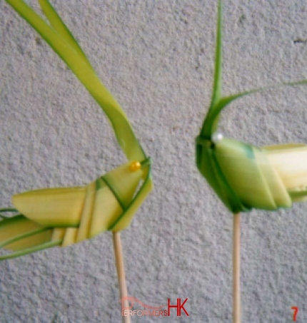 2 grasshoppers made from leafy grass 