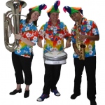 The Grooves wearing colorful Hawaiian Aloha shirts. 