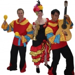 three people band in Spanish costumes