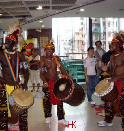 Drummers in a shopping mall in Kowloon 