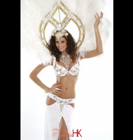Hong Kong Samba girl posing with a white costume for a corporate event
