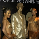Goldman with his enctourage of meet & greet models all painted in gold at famous chef Harlan Goldste.