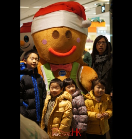 Gingerbread Mascot walking around in shopping center in Hong Kong for shopper