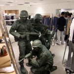 Toy soldiers amusing customers at a store launch in Hong Kong Hysan place.