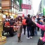 Golden statue at Causeway Bay in 2011 promotion for Pizza Hut.