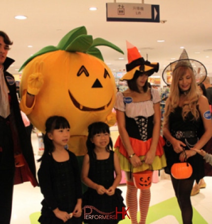 Hong Kong Models wear Halloween costume roving and taking picture with the guest at a shopping mall event