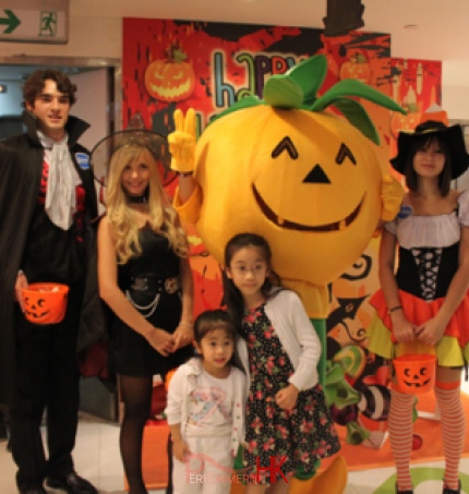 Three Models in HK dress as Halloween character greeting the guest at a corporate shopping mall function