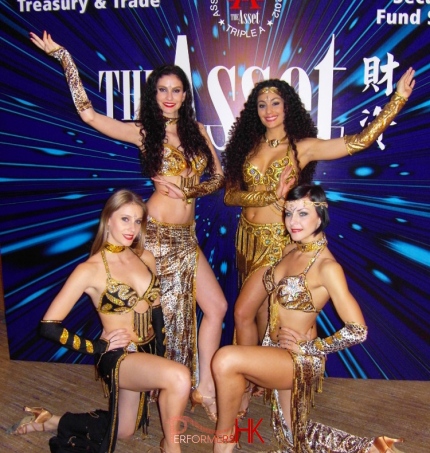 Four Bollywood dancers in Hong Kong posing at corporate event in Hong Kong