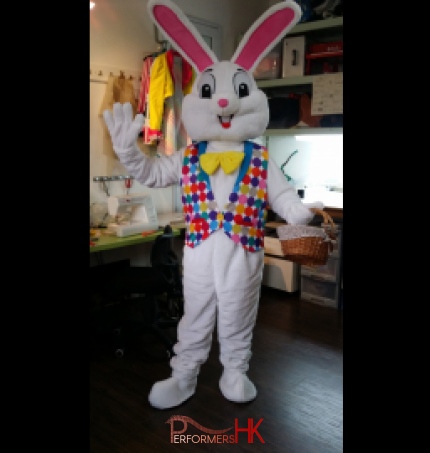 A costume make Easter Bunny mascot for a corporate Easter event