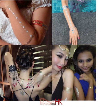 different henna tattoo on models at an event
