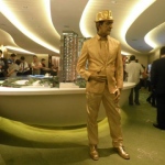 Golden statue performer at a flat sale event in Hung Hom for SHKP.