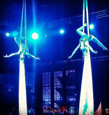 Two Hong Kong. Aerial performing Duo Silk performance at a annual dinner in HKCEC