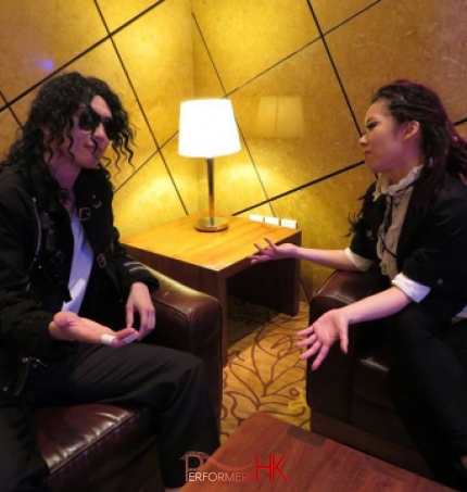 Hong Kong Michael Jackson impersonating actor interviewing by MC at a corporate event 