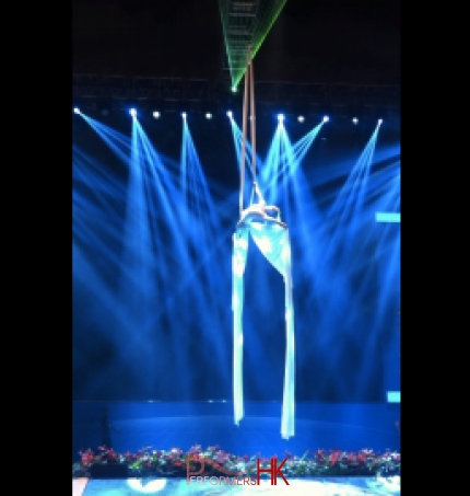Aerial Silks performer in HK dancing in midair at a corporate annual dinner