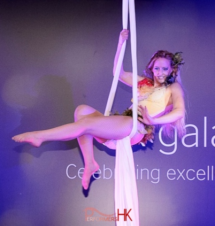 Hong Kong Aerial Solo silk performer performing at a product launch event