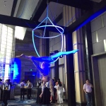 Performer also performs with elegant movement on the hoop besides serving champagne to guests.
