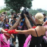 Cancan dancers at Stanley Plaza for Link during Dragon Boat Festival.