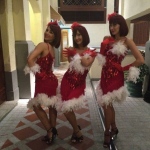 Reindeer girls posing in their beautiful red costumes. 