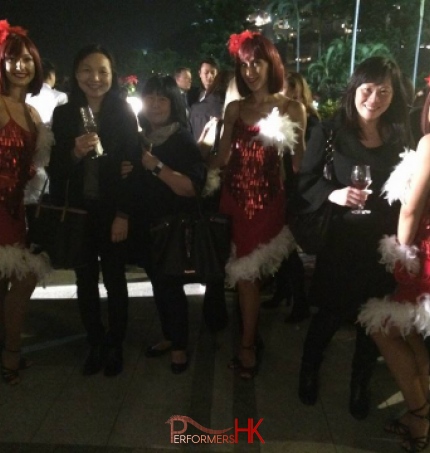 Three reindeer girls and three guests at 109 Repulse Bay in Hong Kong during Christmas