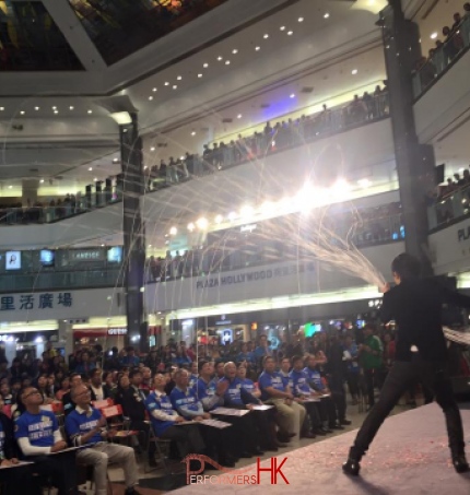 Magician performing stage magic in Hong Kong at a shopping mall corporate event