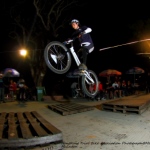 Trail biker Shaun performs one of his jumping moves on his bike. 