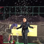 Patrick performing snow storm trick that wows the audience.  
