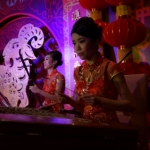 Two Chinese music musician playing Erhu and Yangqin at a Hong Kong Bank annual dinner