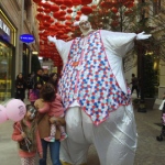 Children are certainly curious about the giant Easter bunny! 
