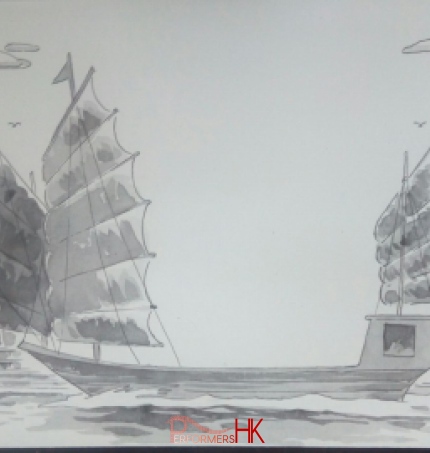 junk boat template in black and white by Hong Kong caricaturist 