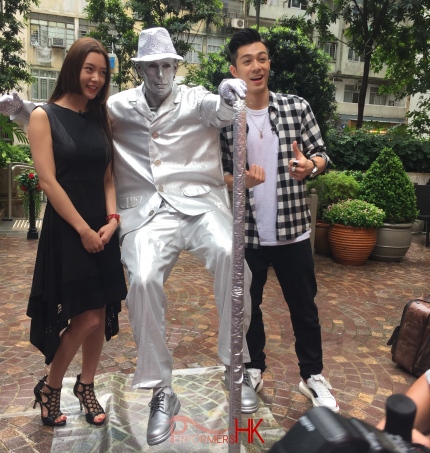 silver levitating man with Parco, HK local celebrity 