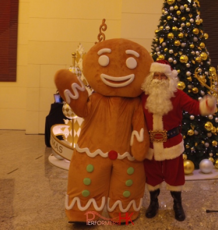 A corporate Xmas event hired a Hong Kong professional Santa and Gingerbread mascot.  