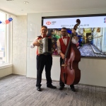 Musicians for an event with french theme playing double bass and accordion