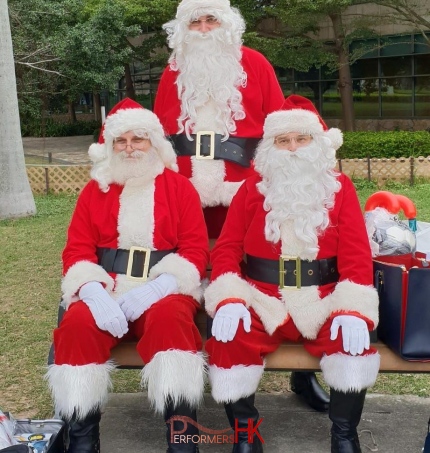 santa HK with 3 santas for a video shoot for famous car brand