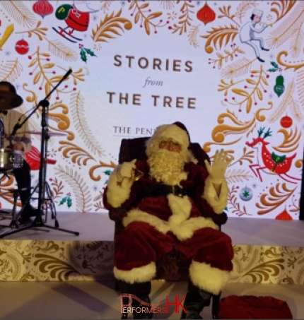 santa sitting at hotel ball room in hong kong tst area, peninsula hotel chritsmas event 