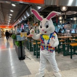 Easter bunny at a shopping mall food court