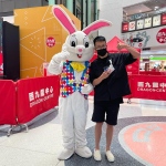 Easter bunny with patron at a mall in HK, Dragon centre