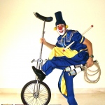 The Funny Benn Act includes juggling tricks performed on a unicycle. 