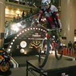 Our trail biker performing in Times Square Hong Kong.