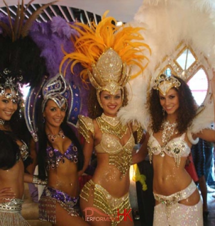 Four Samba girls greeting at Hong Kong Rugby sevens event. 